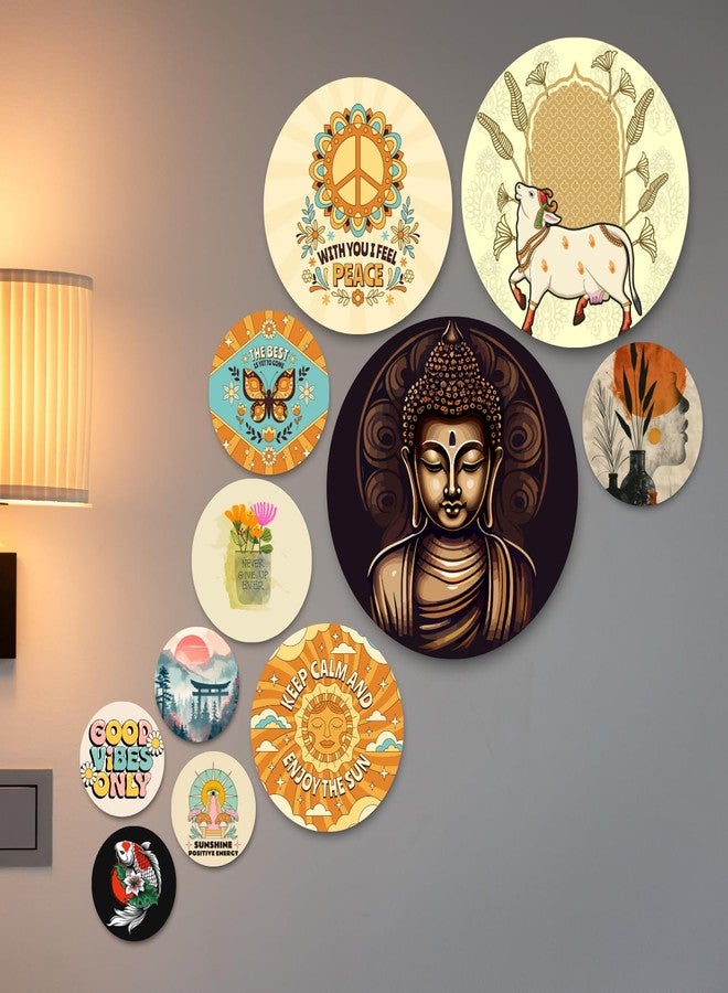 RADIQORE Set of 11 Designer MDF Wooden Wall Hanging for Home Decoration | Office | Gift | Wall Decor Hanging Items | Wall Art | Living Room | Bedroom (budha) - Image 5